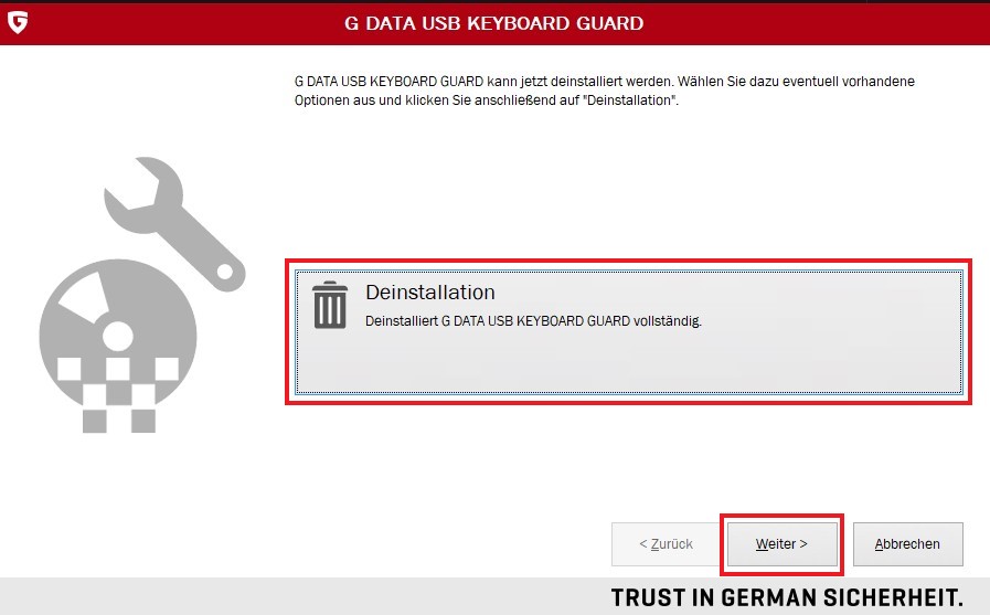 Deinstallation Start