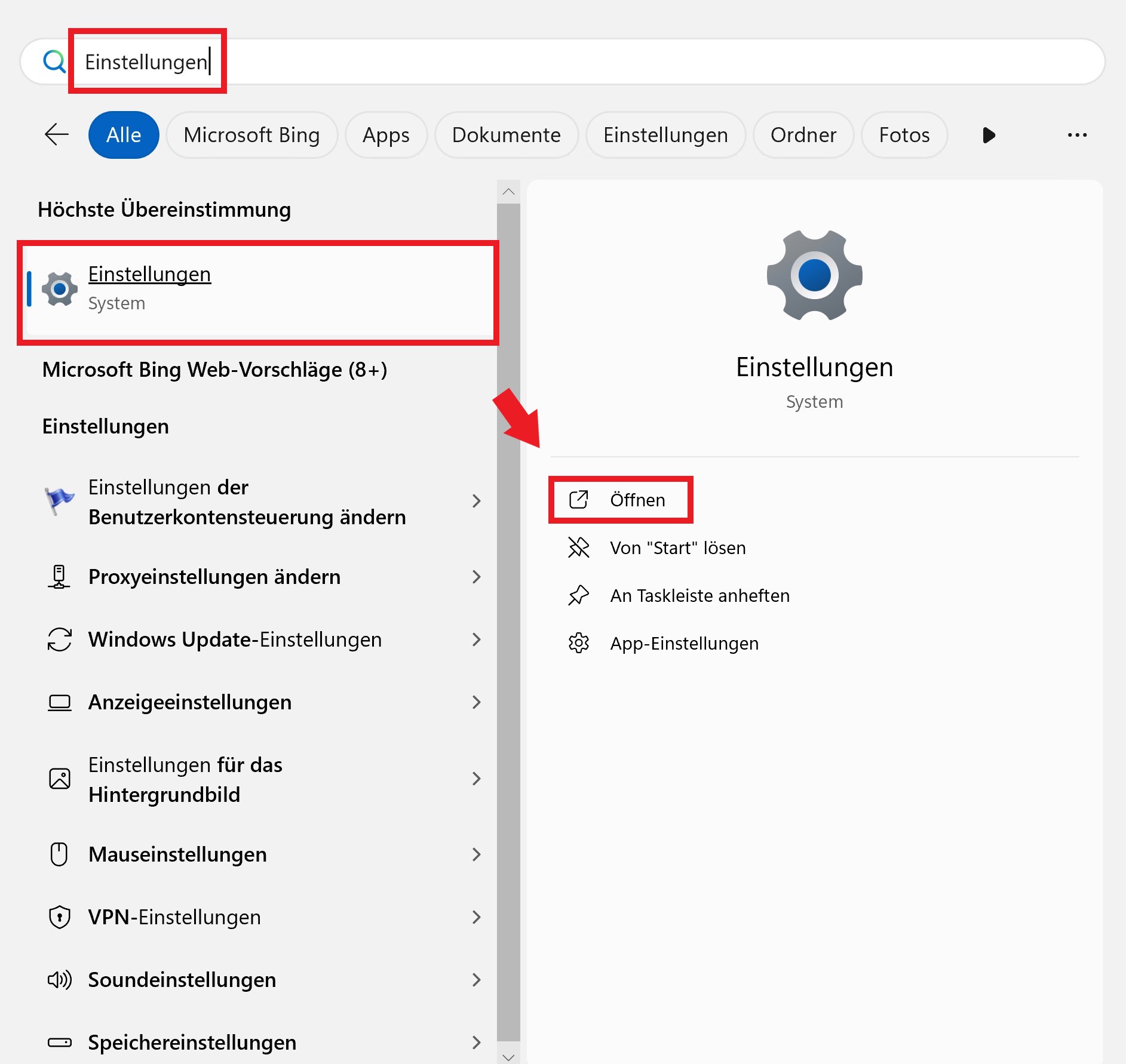 Windows Einstellungen