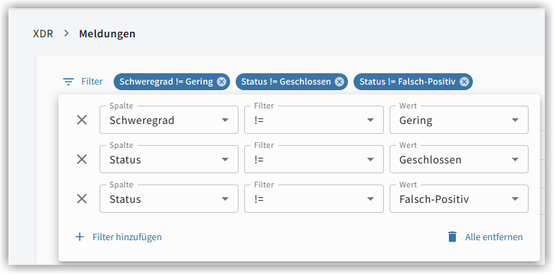 Meldungen filtern G DATA XDR