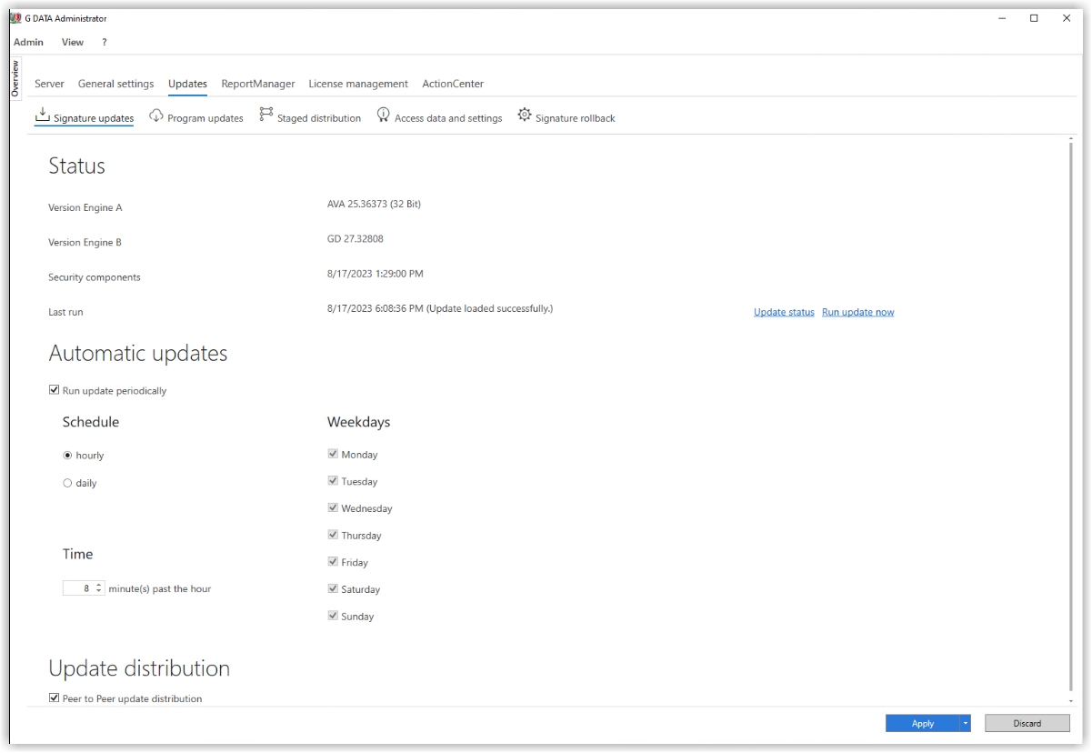 Settings automatic signature updates