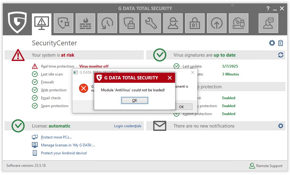 Antivirus module not loaded