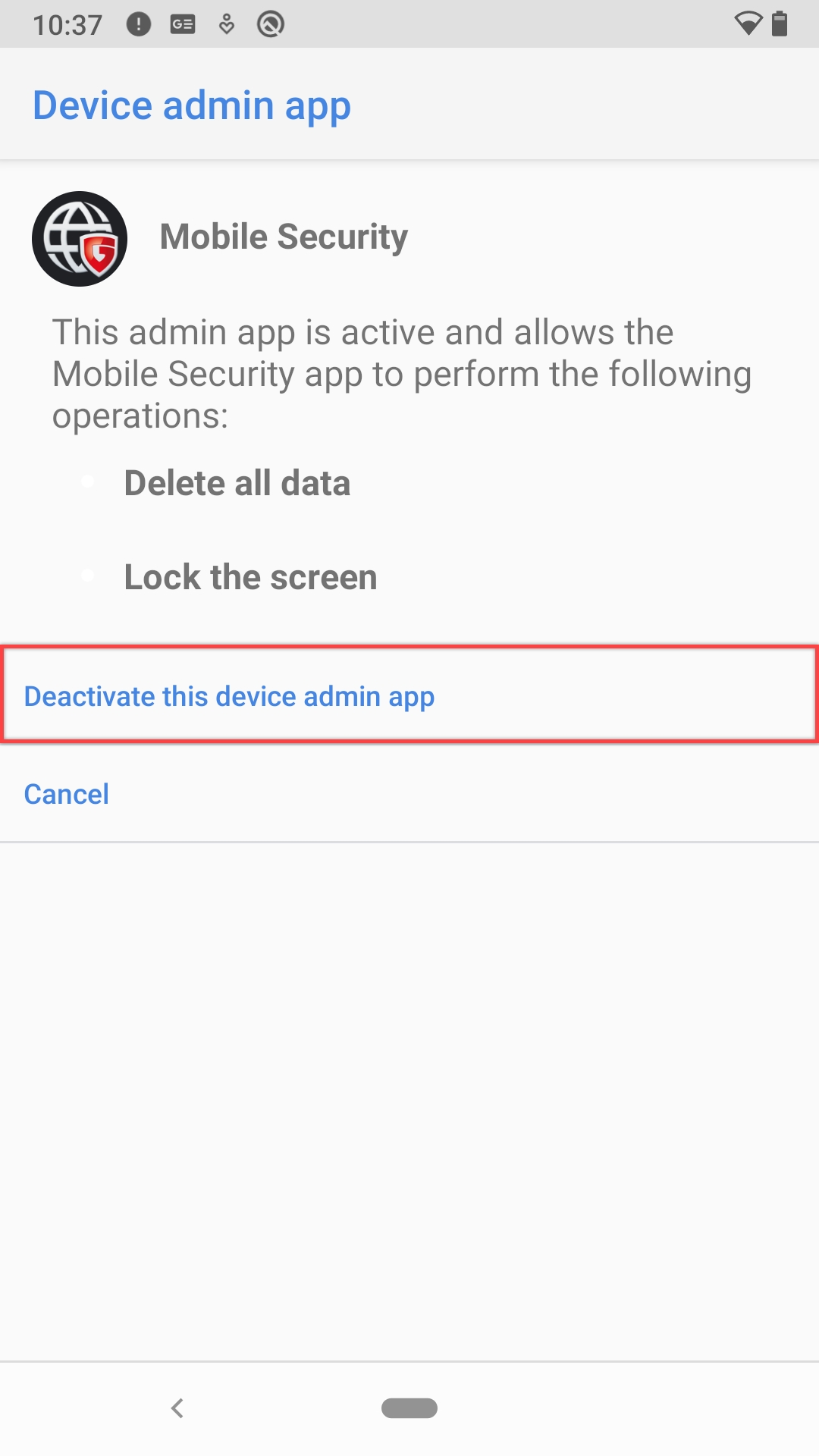 Deactivate device administrator