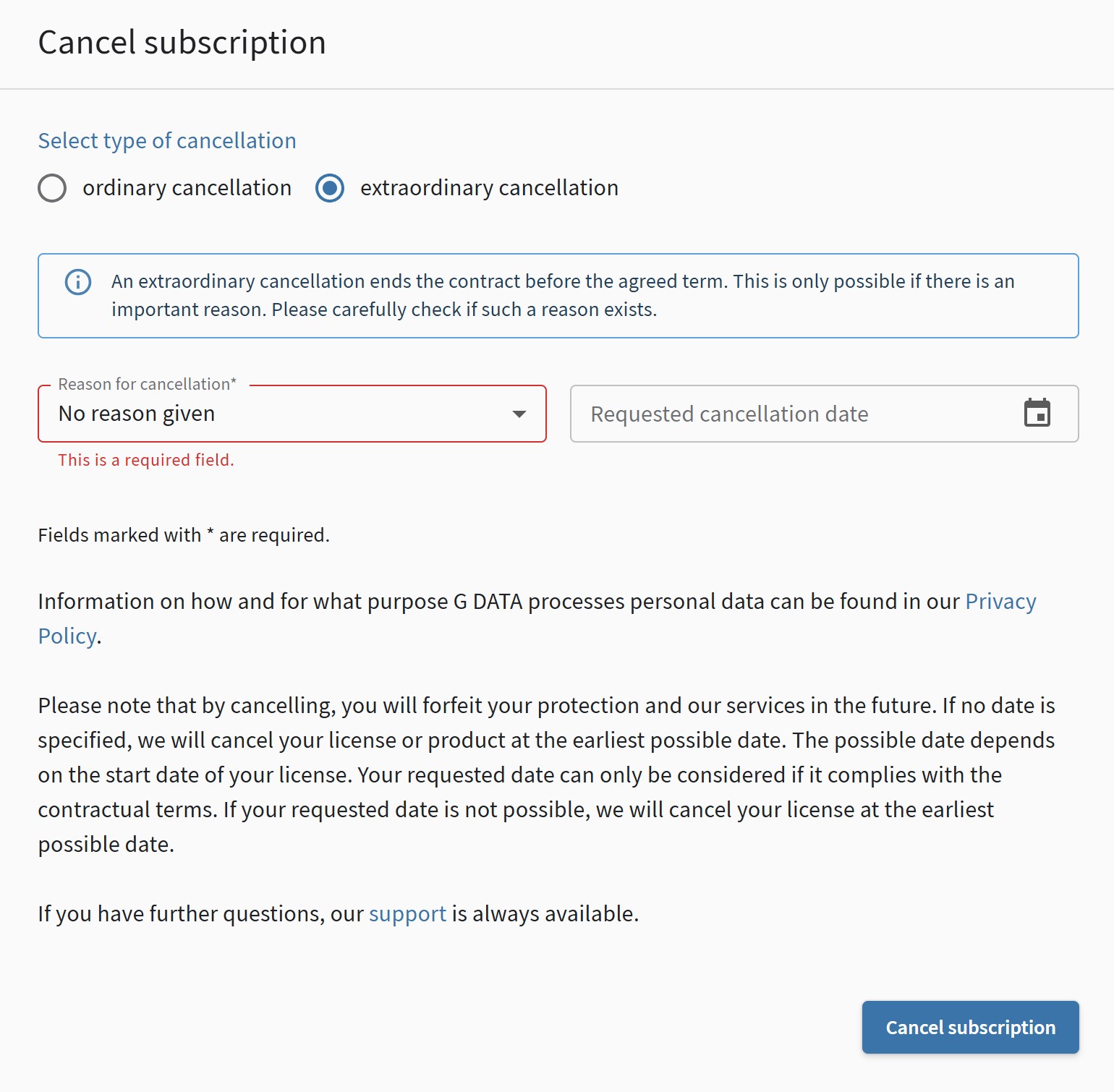 Extraordinary cancelation