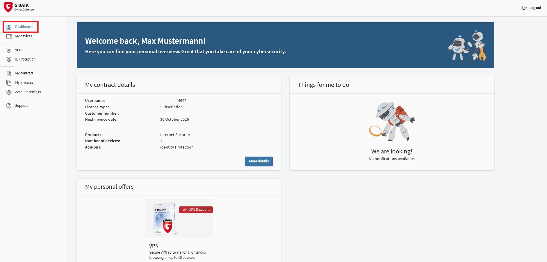 My G DATA Dashboard