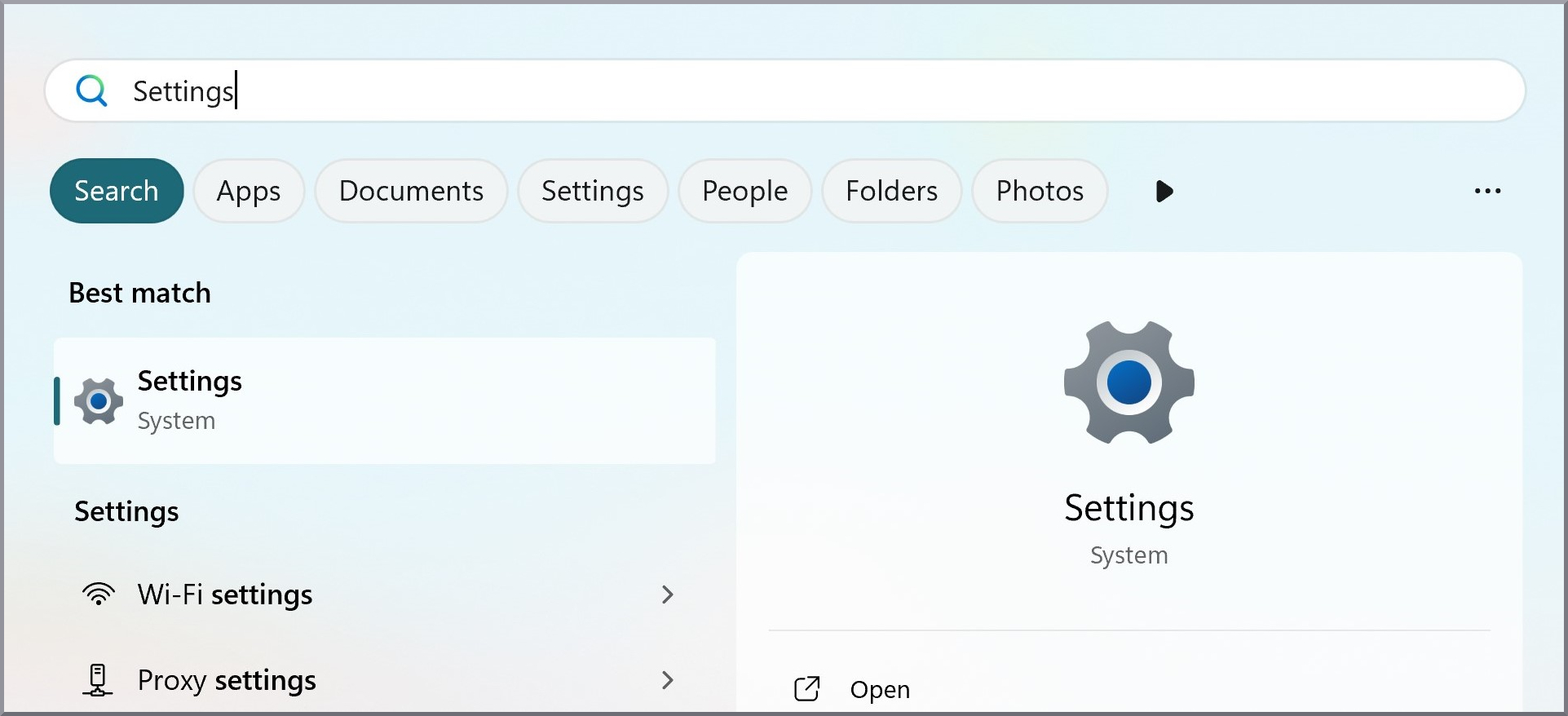 Open settings