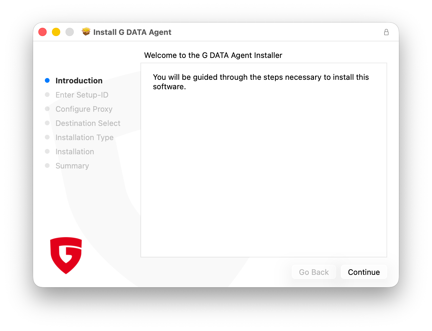 Start of installation