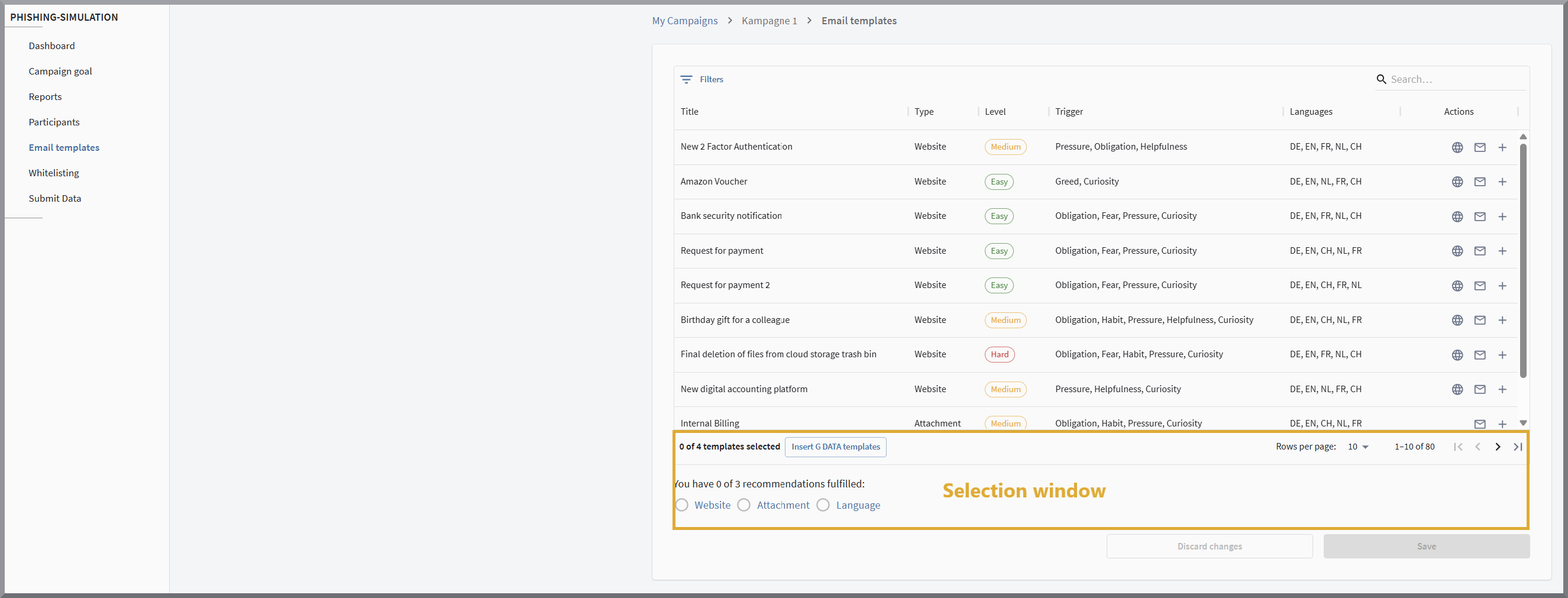Start campaign G DATA Phishing Simulation