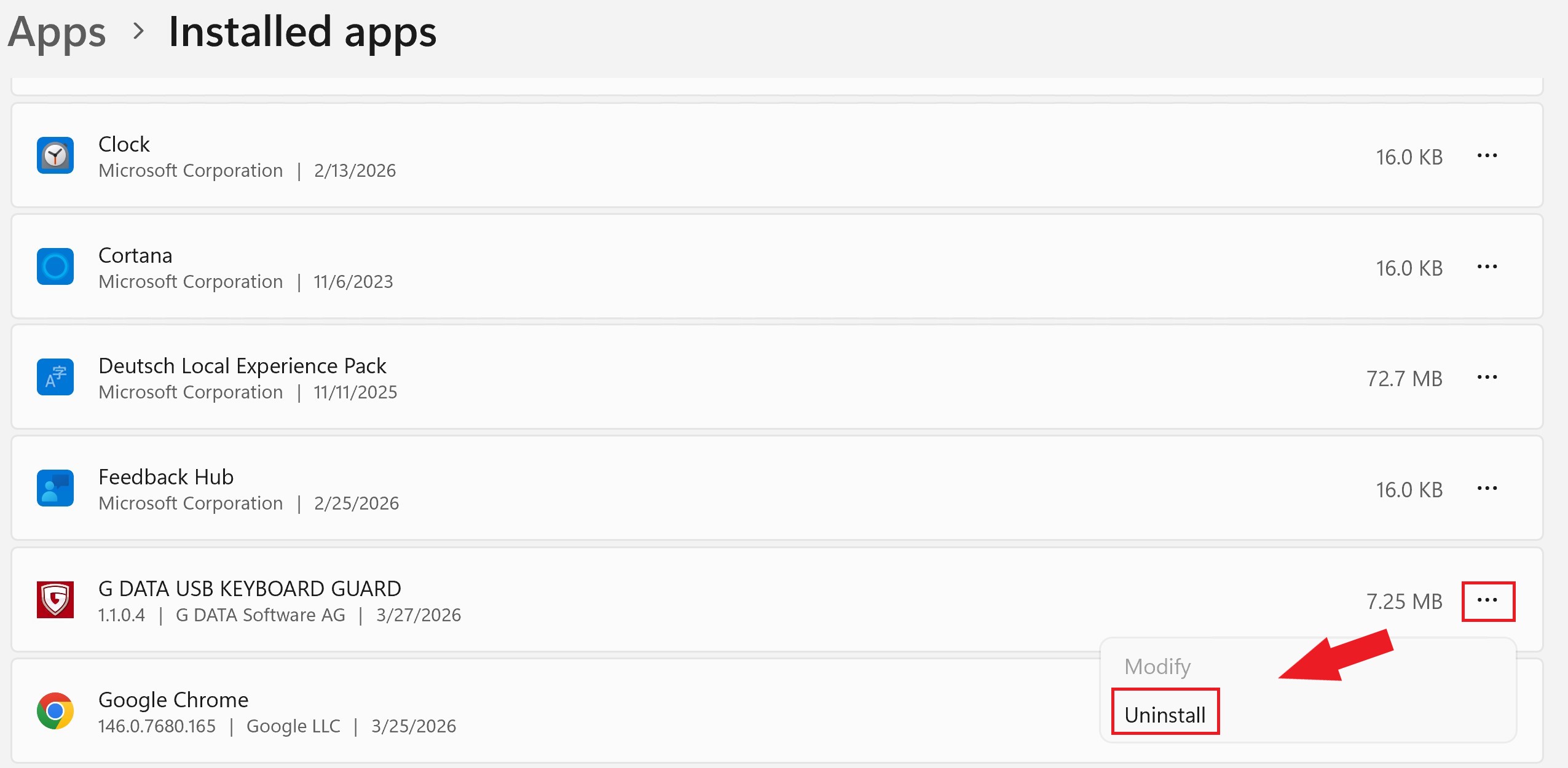 choose Uninstallation