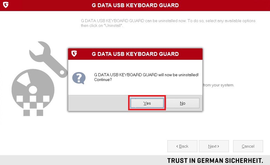 Uninstallation confirm