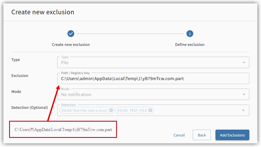 Create Exclusion via alert