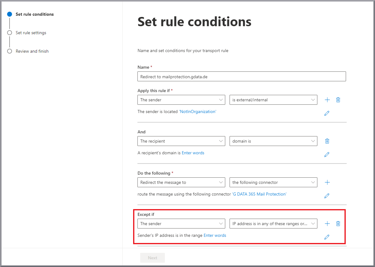 G DATA 365 | Mail Protection Neue Regel hinzufügen