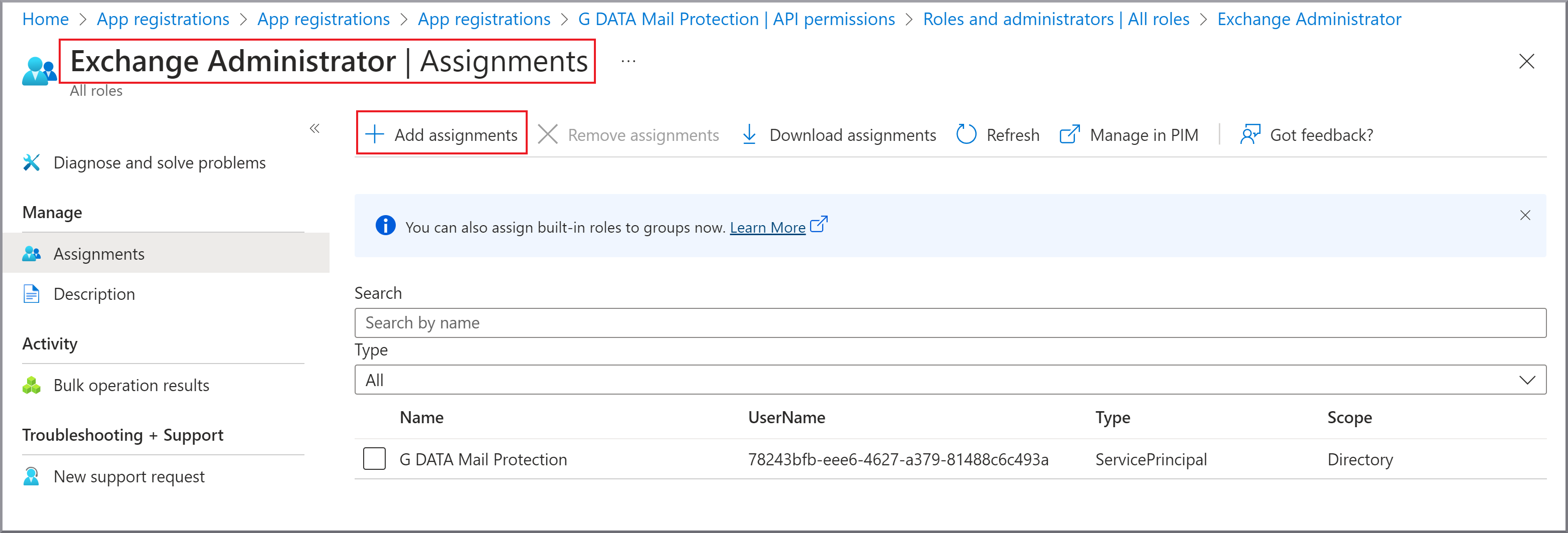 G DATA 365 | Mail Protection Microsoft Exchange Zuweisung hinzufügen