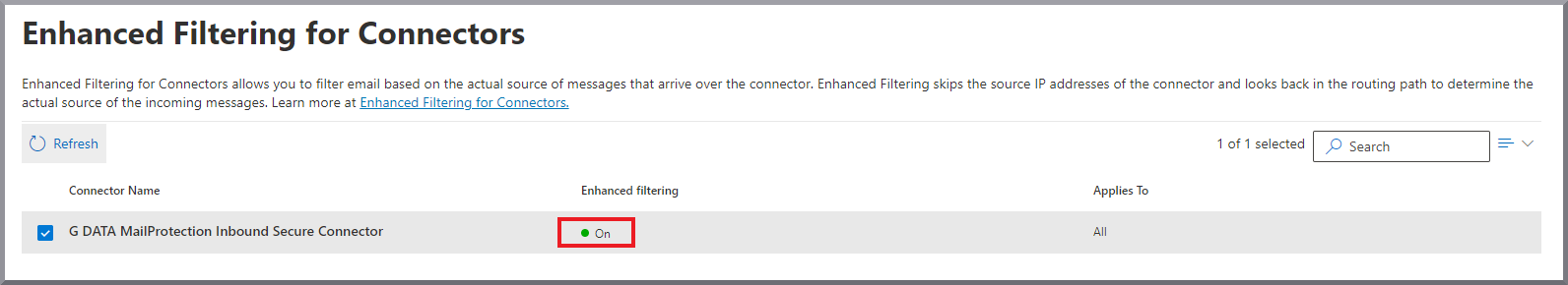 G DATA 365 | Mail Protection Inbound-Konnektor erweiterte Filterung