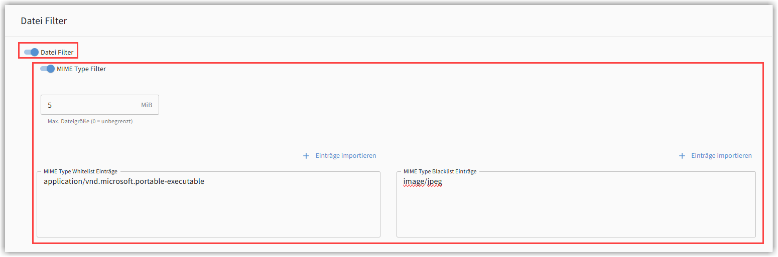 Configuración del filtro MIME del G DATA Web Portal