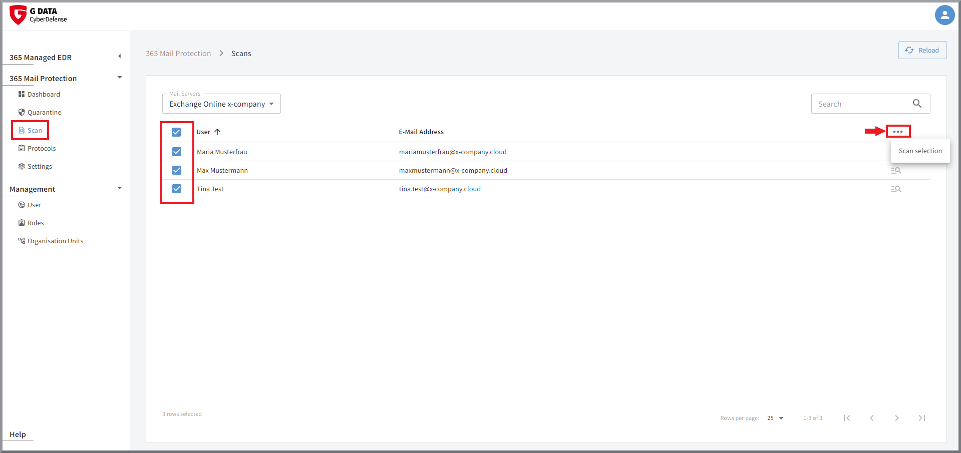 G DATA 365 MailProtection: escanear varios buzones