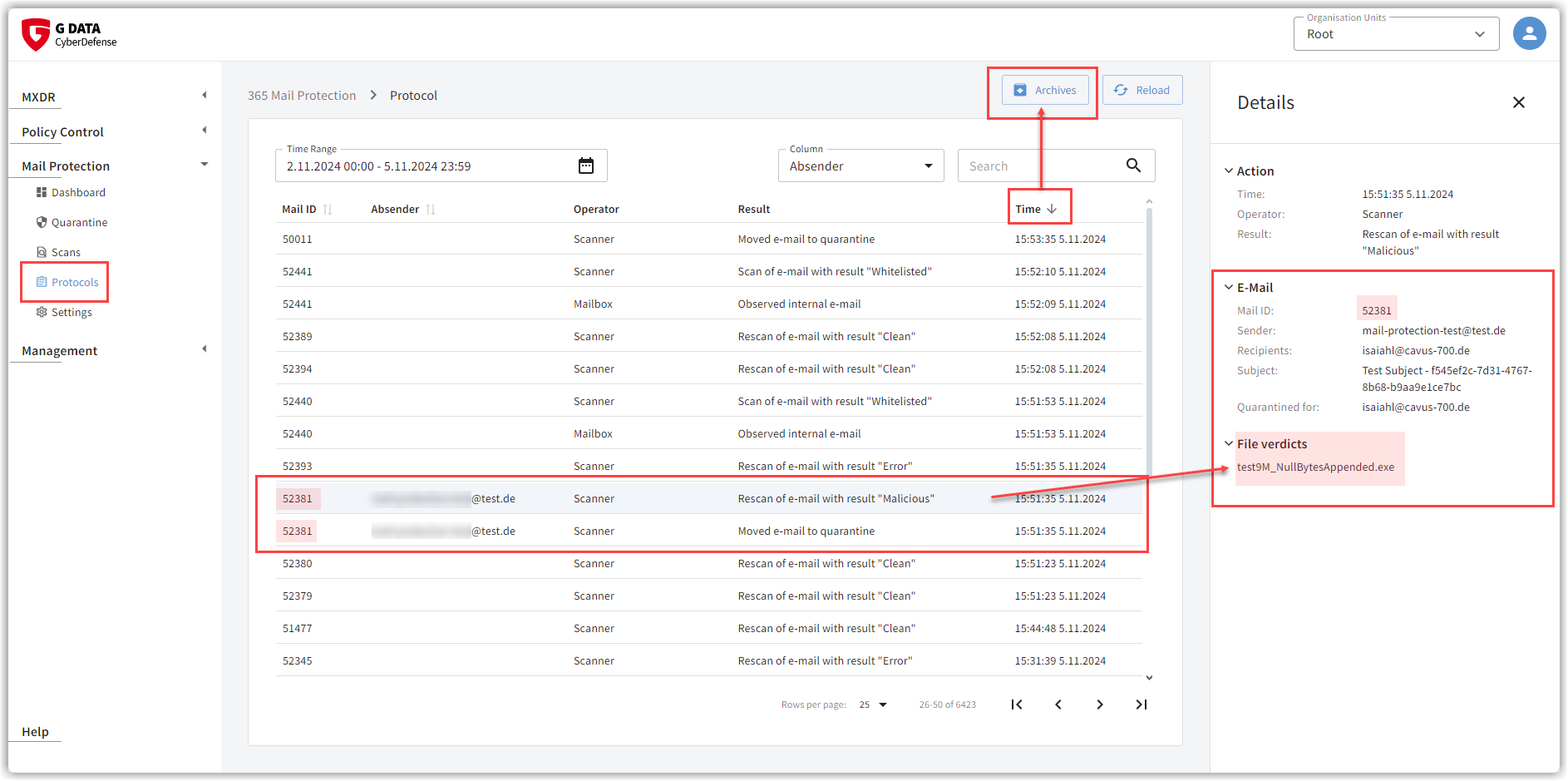 G DATA 365 | Mail Protection Registros
