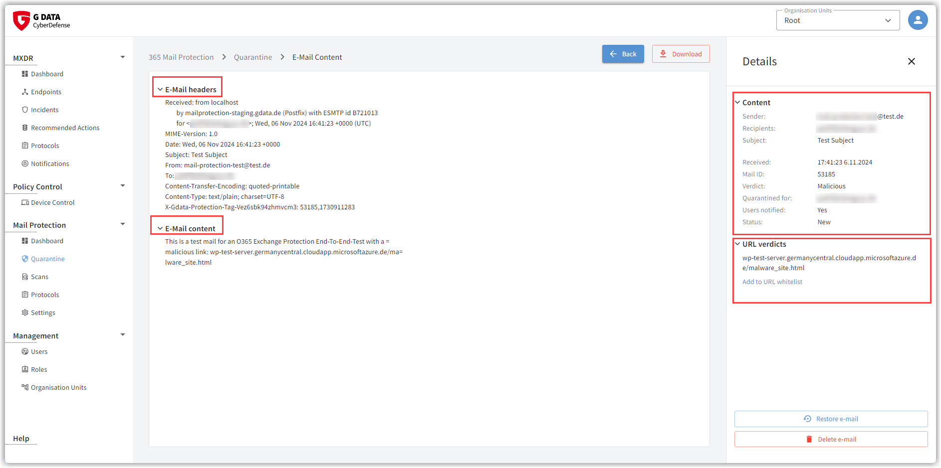 G DATA 365 | Mail Protection Cuarentena