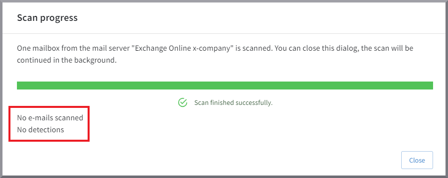 G DATA 365 MailProtection: fin del escaneo de buzón