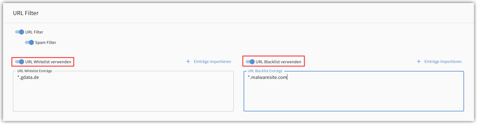 Configuración del filtro de URL del G DATA Web Portal