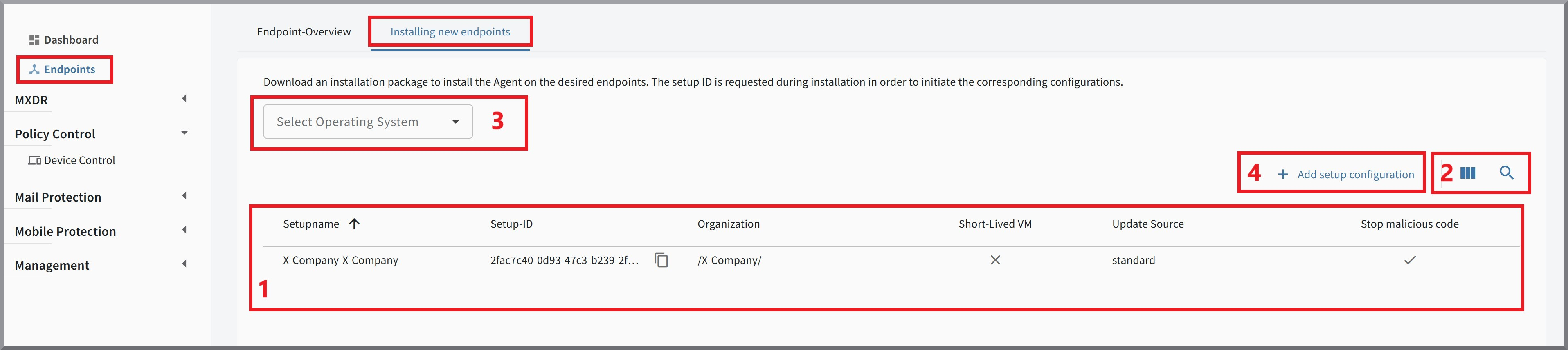 Vista Instalación de nuevos endpoints