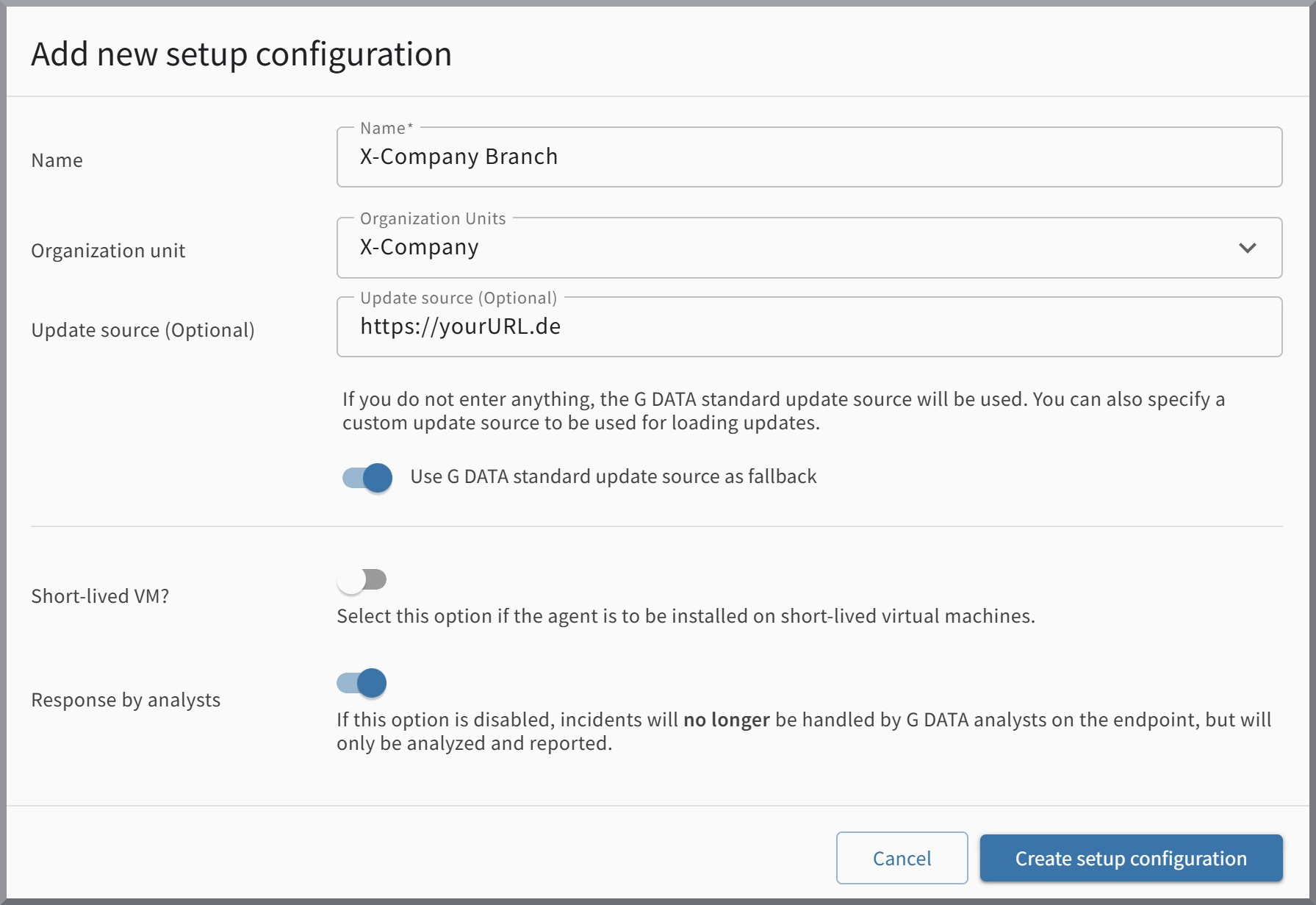 Crear una nueva configuración de setup