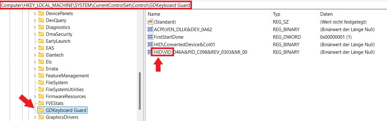 Entrada del registro de Keyboard Guard