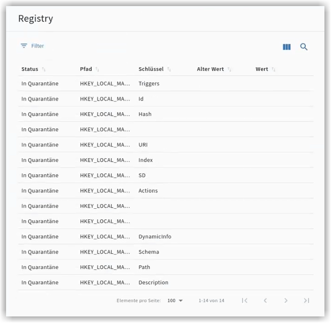 Recuadro de detalles de cuarentena: Registry