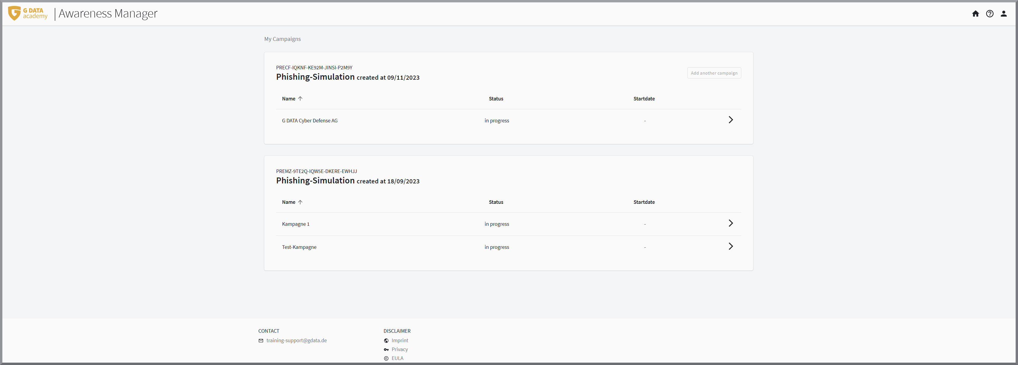 Page d’accueil de l’Awareness Manager pour la G DATA Phishing Simulation