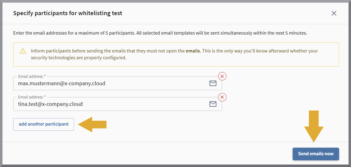 Teilnehmer für einen Testlauf auswählen G DATA Phishing Simulation