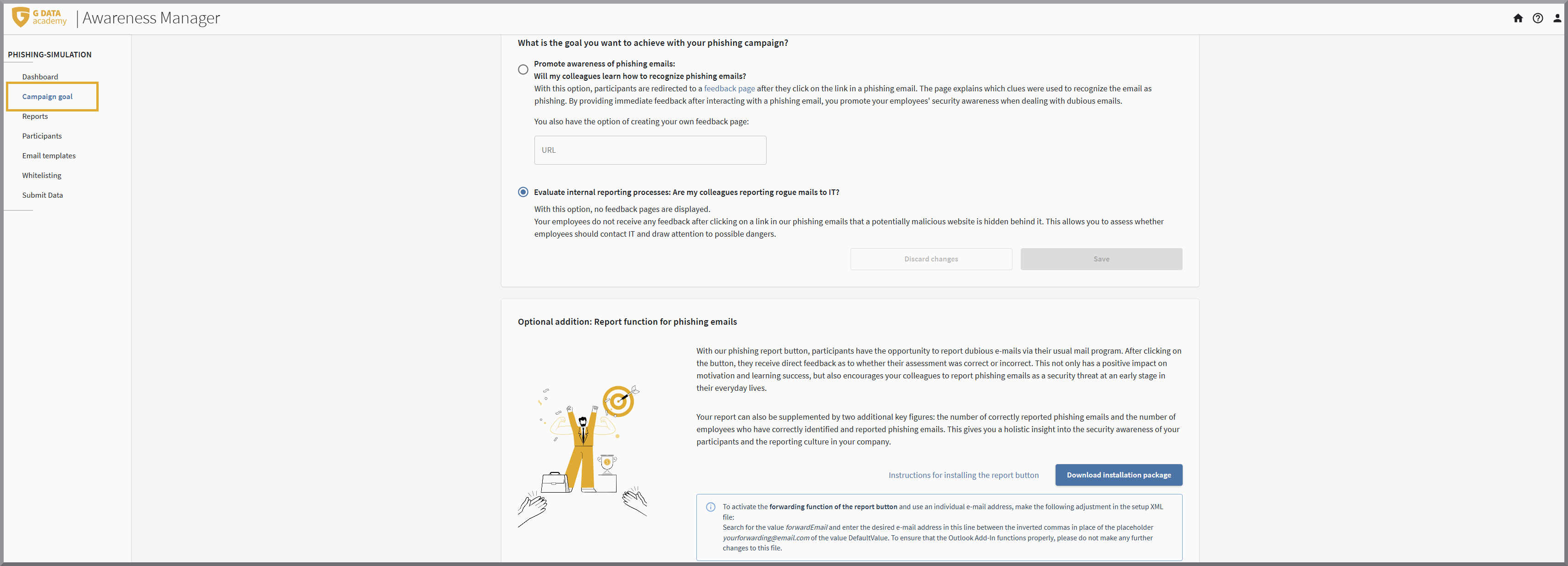 Browservenster Campagnedoel bepalen G DATA Awareness Manager