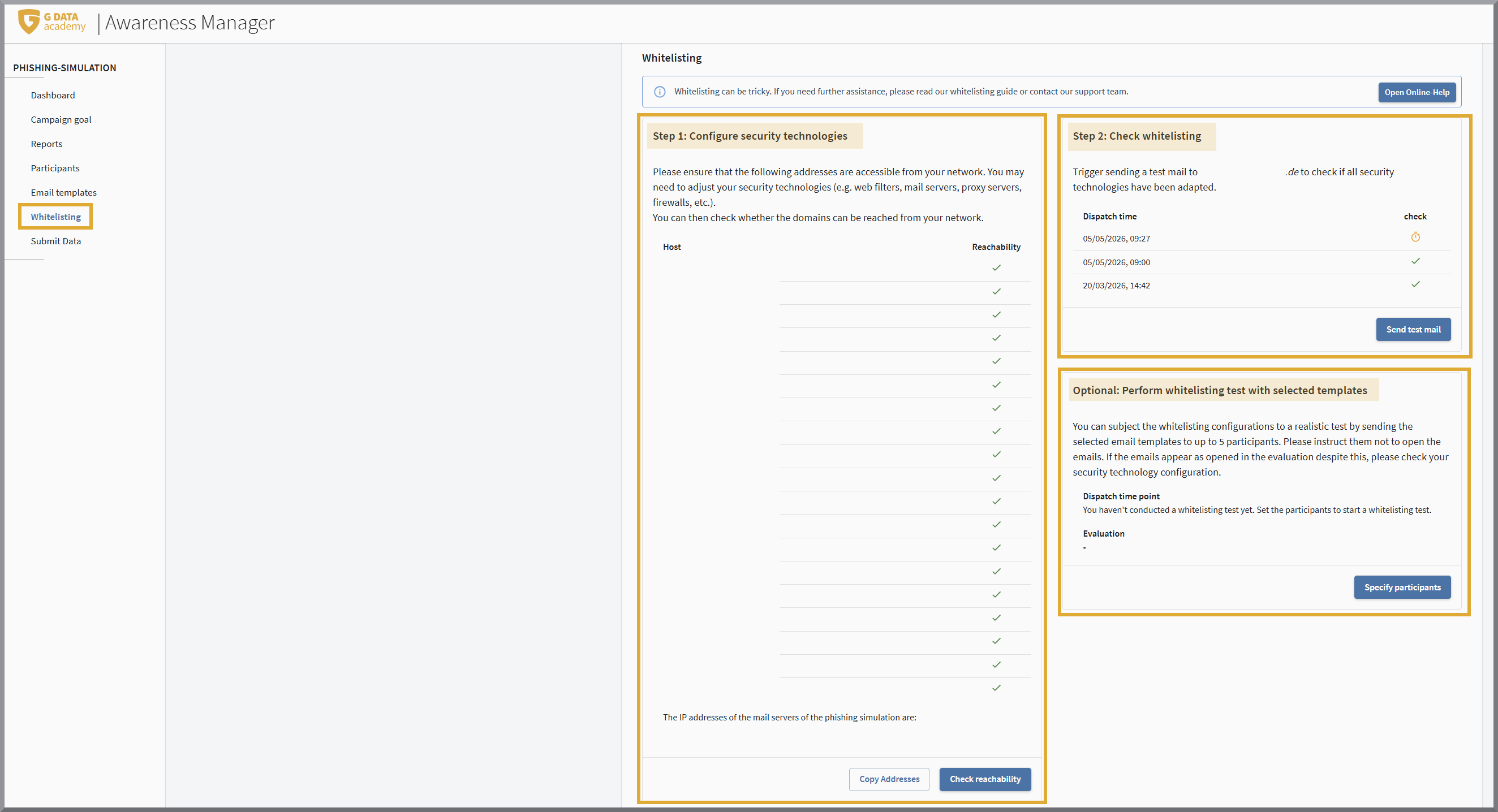 Whitelisting testen