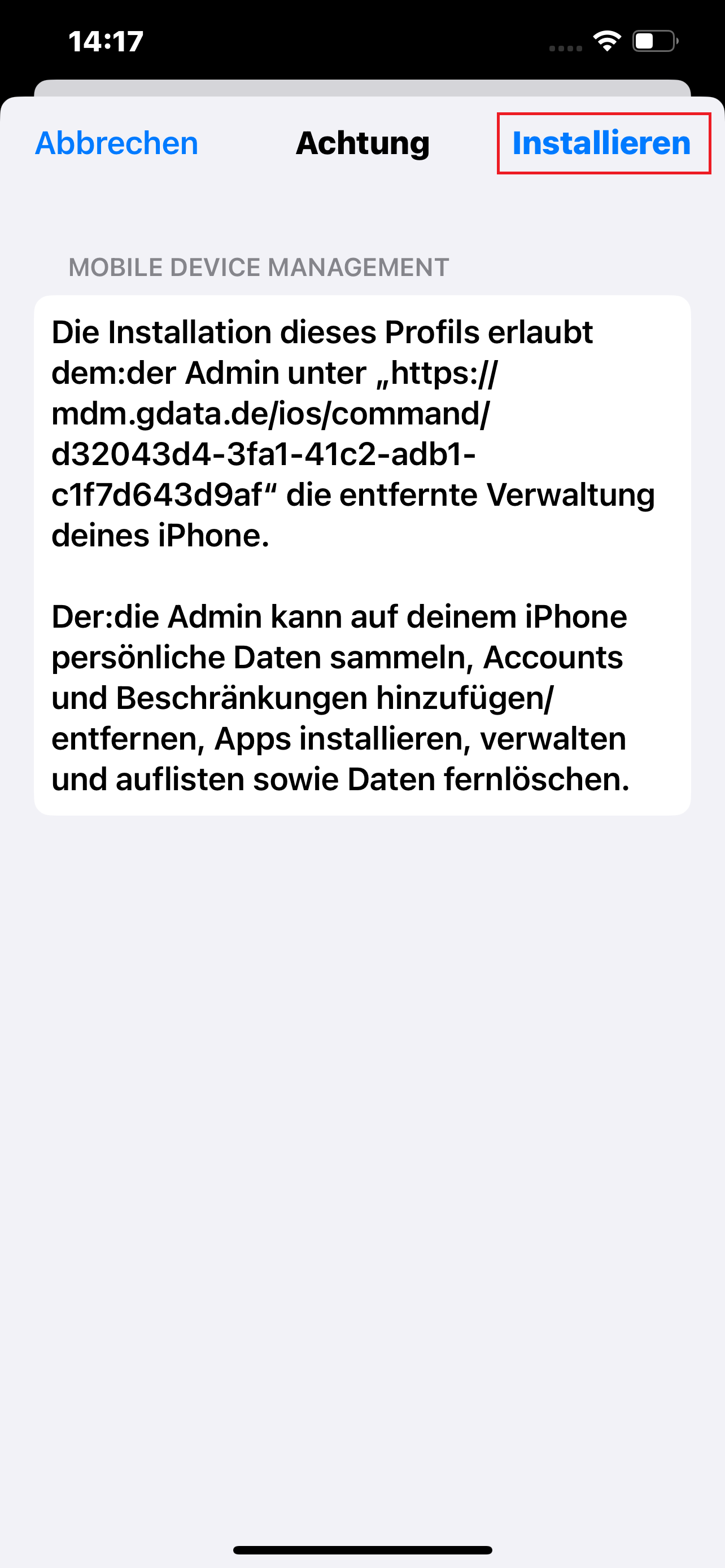 Potwierdzenie instalacji profilu