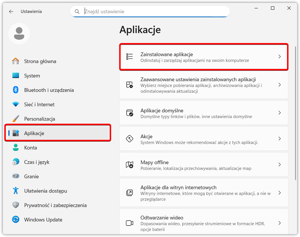 Wybór aplikacji