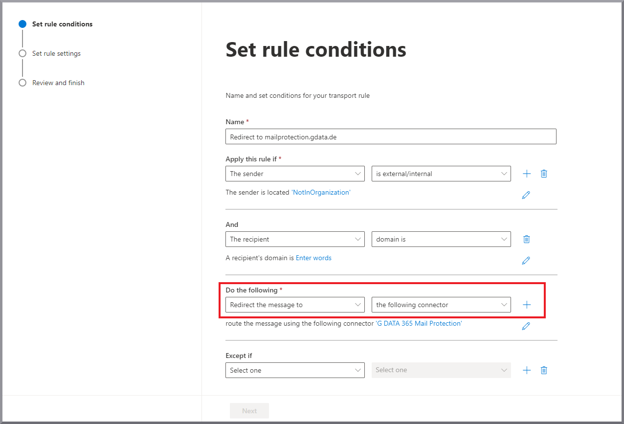 G DATA 365 | Mail Protection Adicionar nova regra