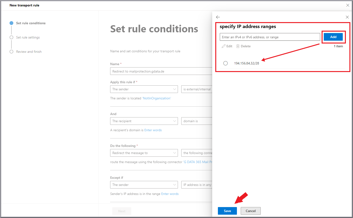G DATA 365 | Mail Protection Adicionar nova regra