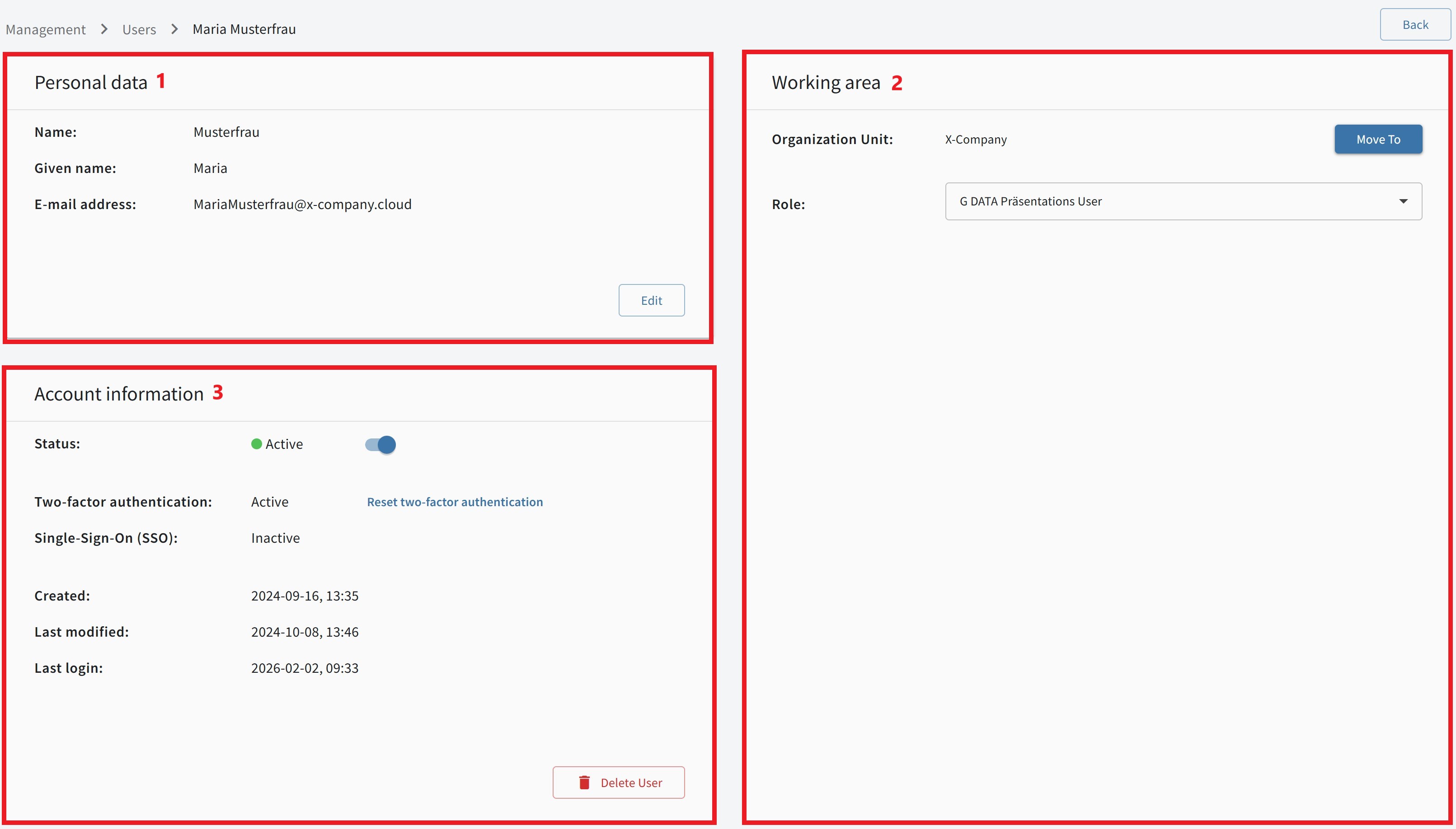 G DATA 365 | Managed XDR Gerir utilizadores