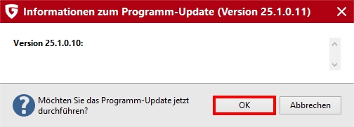 Programmupdate bestätigen