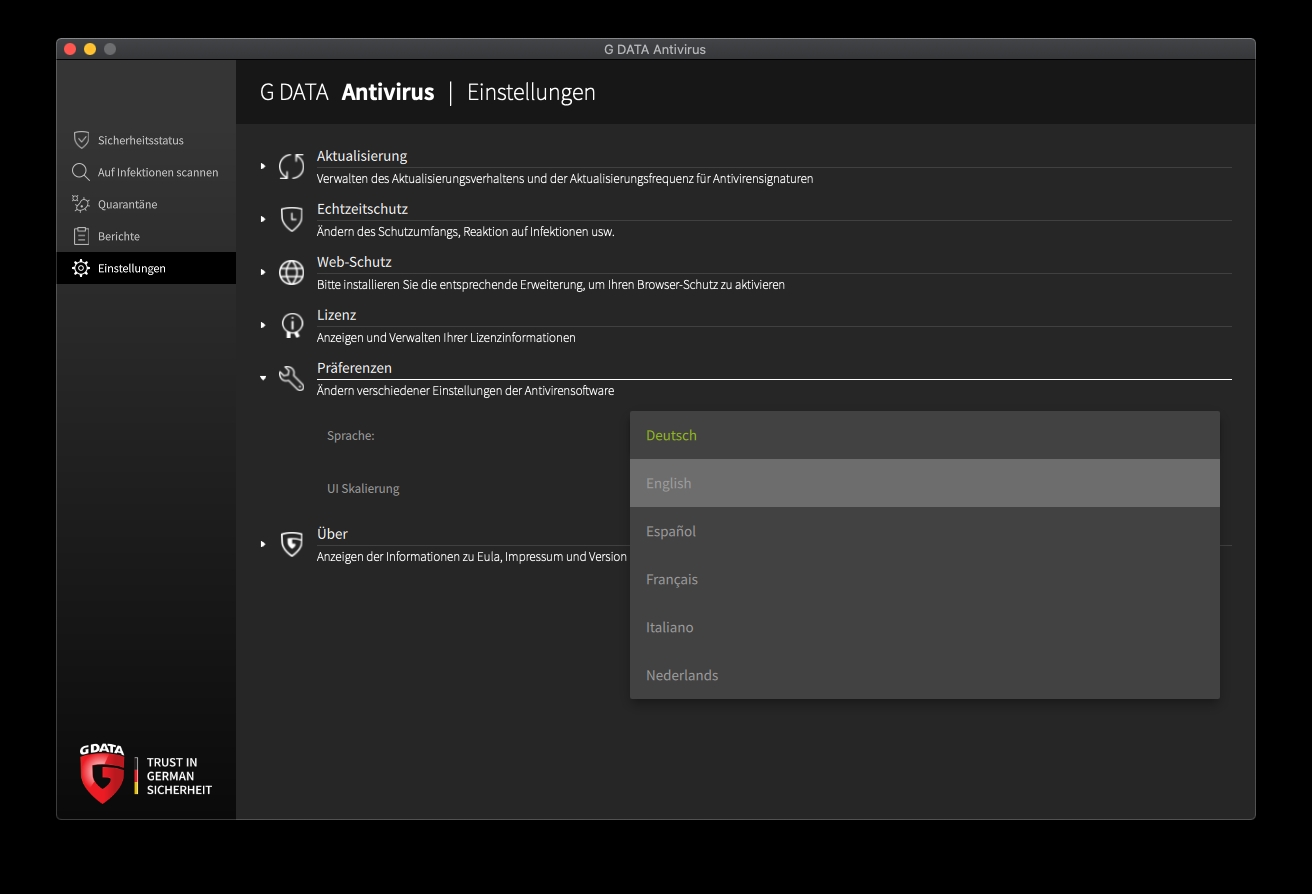 Sprache Dropdown