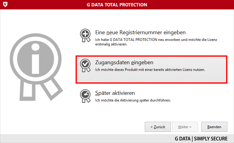 G DATA TOTAL PROTECTION Install Activation Options  Logins