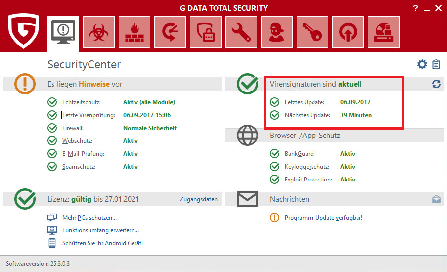 G DATA TOTAL PROTECTION SecurityCenter