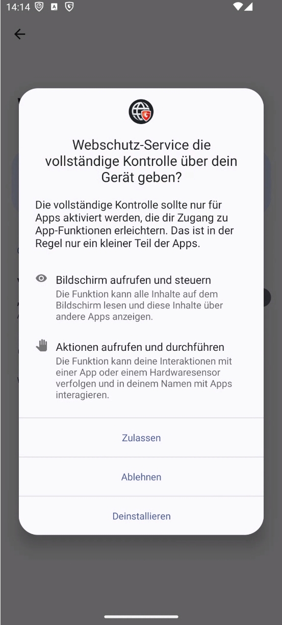 WebSchutz aktivieren nach APK Installation