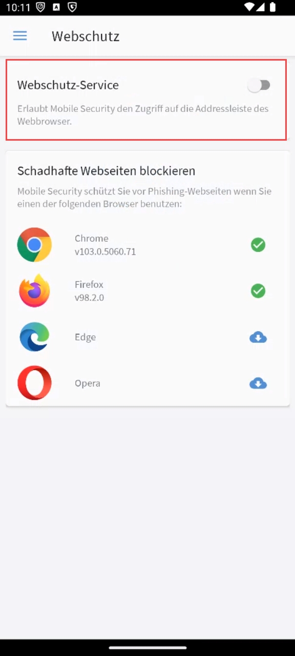 WebSchutz aktivieren nach APK Installation