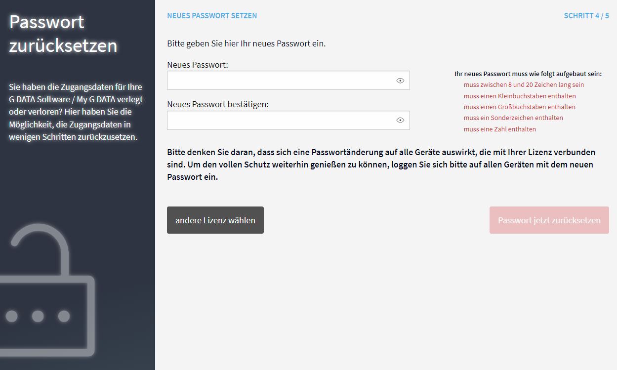 Eingabe neues Passwort