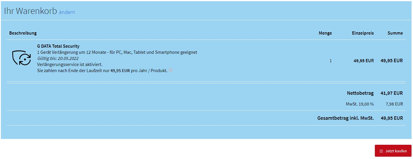 Lizenz verlängern in My G DATA
