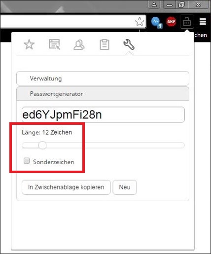 pw manager browser pw generator zeichen