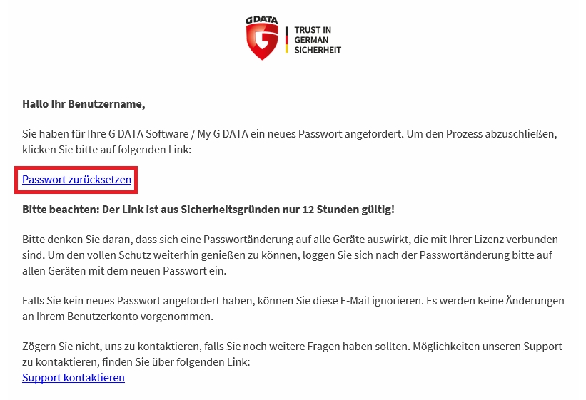 Passwort zurücksetzen
