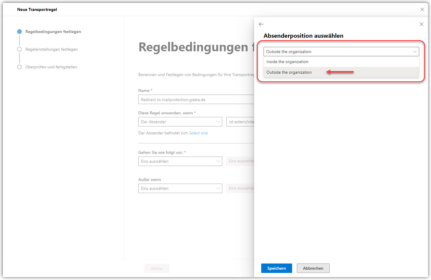 G DATA 365 | Mail Protection Neue Regel hinzufügen