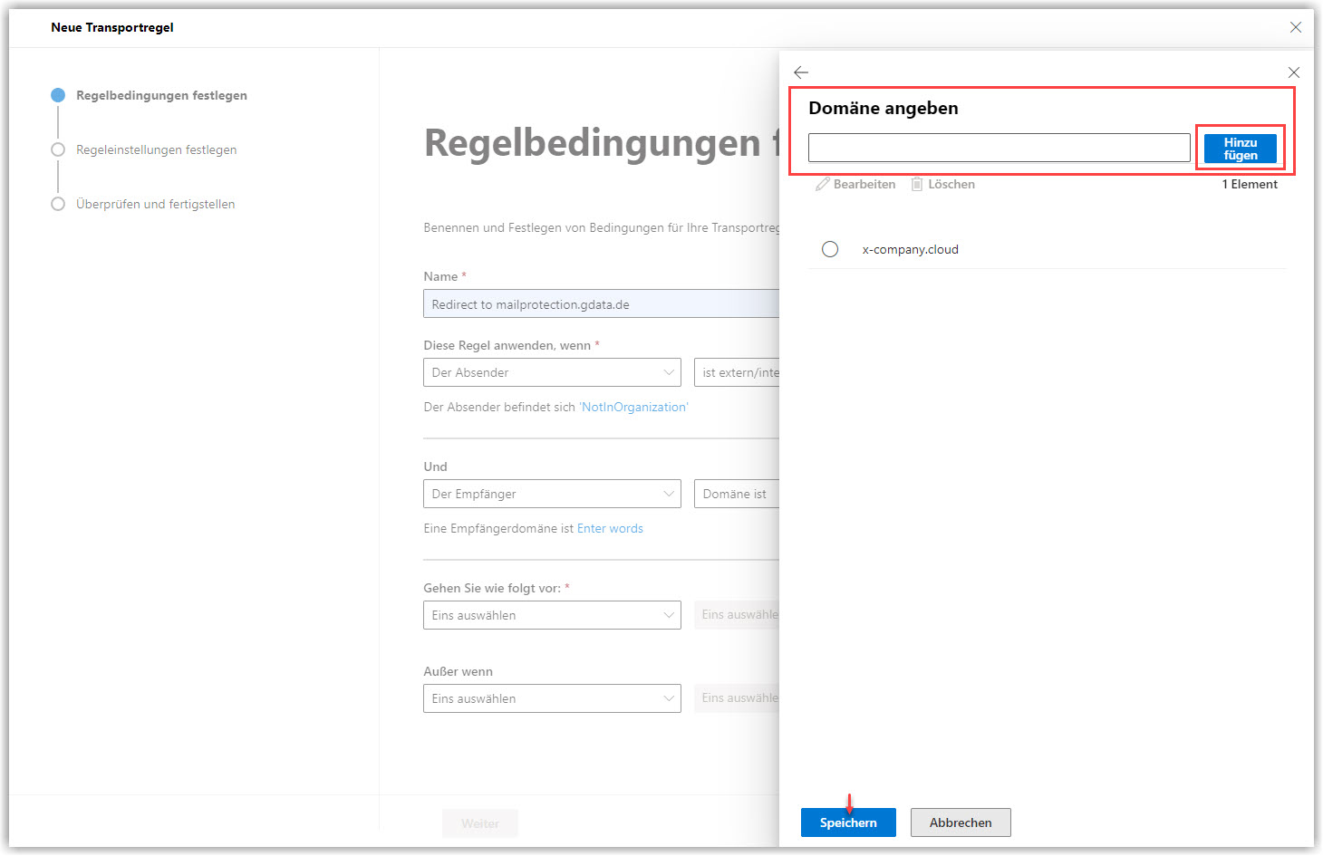 G DATA 365 | Mail Protection Neue Regel hinzufügen