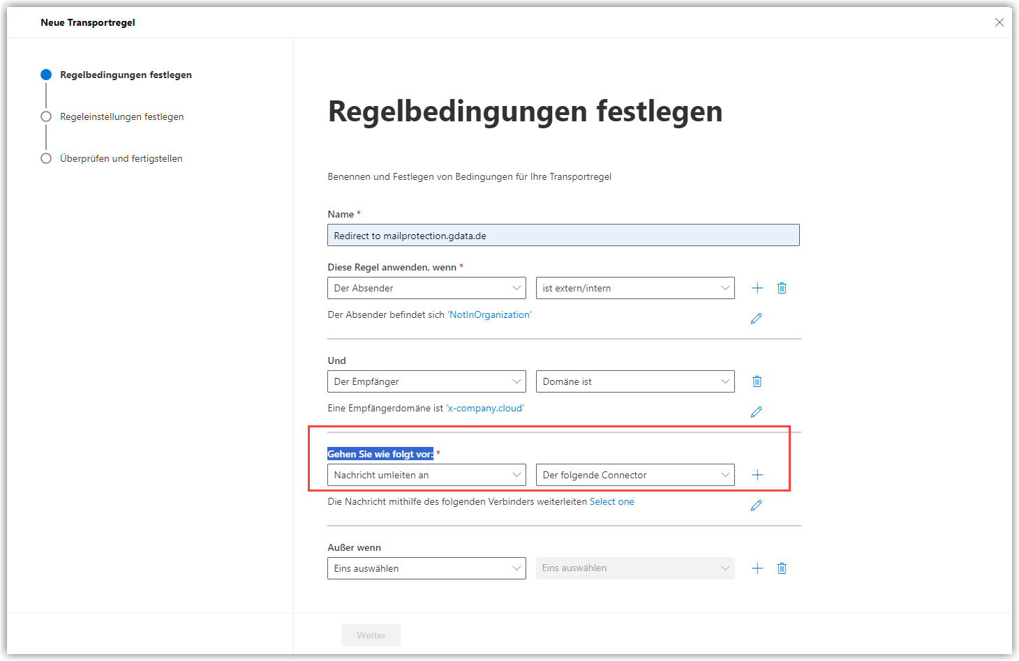 G DATA 365 | Mail Protection Neue Regel hinzufügen