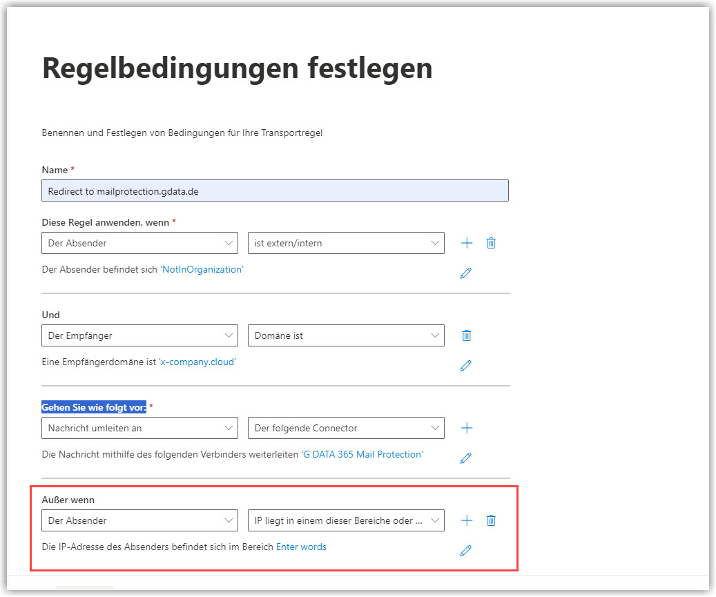 G DATA 365 | Mail Protection Neue Regel hinzufügen